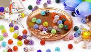 150 pcs 10mm Rhinestone Beads for Crafting, 15 Mixed Colors Shiny Round Shamballa Disco Ball Beads Bulk, Fancy Sparkle Crystal Clay Bead for Necklace Bracelet Earring Jewelry Making and DIY Decoration