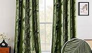 MIULEE Luxury Velvet Curtains 84 Inches Long 2 Panels, Leaf Patterned Gold Foil Printed Curtains for Bedroom Living Room Soft Room Darkening Thermal Insulated Grommet Window Drapes, Olive Green