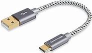 CableCreation 6 inch USB C Cable , Short USB to USB C 3A Fast Charging Cable, Braided USB C Male to USB Male Cable for Power Bank, Galaxy S23, iPad Pro iPad Mini S22 S21 Z Flip, etc, Gray