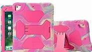 iPad 5th/6th Generation Case Impact Resistant Shockproof Heavy Duty Full-Body Rugged Protective Smart Cover with Kickstand & Dual Layer Design for New iPad 9.7 2018 2017 (Pink Camo/Rose)