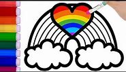 Rainbow Heart Drawing, Painting,Coloring for Kids and Toddlers.How To Draw Rainbow with Cute Heart