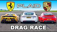 Tesla Model S PLAID v Ferrari SF90 v Porsche 911 Turbo S: DRAG RACE