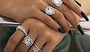 Missgrace Silver Full Rhinestones Stackable Dainty Boho Rhinestones Rings Set Festival Bohemian Rings Set Beach and Vacation Jewelry Knuckle Rings Tribal Accessory for Women and Girls 6Pcs