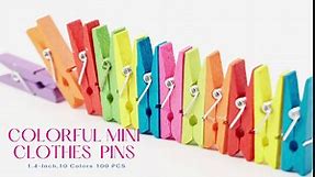 Mini Clothes Pins for Photo, Small Colored Clothespins 100 Pack Wooden Rainbow Colorful Picture Clips with 32 FT String for Crafts, Little Baby Shower, Display Artwork, Hanging Decorative Tiny Cards