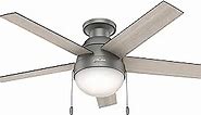 Hunter Fan Company, 59270, 46 inch Anslee Matte Silver Low Profile Ceiling Fan with LED Light Kit and Pull Chain