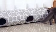 LUCKITTY Geometric Straight Cat Tunnel with Plush Inside,Cats Toys Collapsible Tunnel Tube with Balls, for Rabbits, Kittens, Ferrets,Puppy and Dogs,Diameter 11.8 Inch