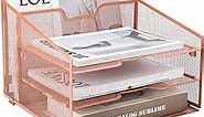 Rose Gold Desk Accessories Organizer, Desktop Organzier with 3 Letter Trays and 1 Upright Paper Holder, Rose Gold