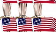 100 Packs of Small American Flags on Sticks, 8 x 12 Inches Mini Handheld US Flags Stick with Solid Wooden Pole Safety Spear Tip for Yard, Memorial Day, 4th of July, Independence Day Decorations