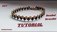 DIY | Black and Gold Seed Bead Bracelet Tutorial | How to make beaded bracelet | Beaded Jewelry