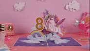 Liif Unicorn Happy 8th Birthday Card, Birthday Card for 8 Year Old - Kids, Girl, with Message Note & Envelop, size 7 X 5 inch