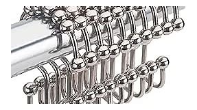 Stainless Steel Double Shower Curtain Hooks Rust Proof (Set of 12) – Double Sided Bathroom Curtain Hooks with Effortless Gliding Roller Balls – Easy to Install Dual Shower Curtain Hangers (Nickel)