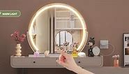 Hasipu Vanity Mirror with Lights, 24" x 22" LED Makeup Mirror, Lighted Makeup Mirror with Lights, Smart Touch Control 3 Colors Dimmable Mirror 360°Rotation Black