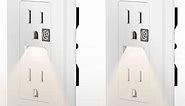 SOZULAMP LED Night Light Outlet-Easy to Install,Nightlight Electrical Outlets,Standard Duplex Decorative Receptacle,15A 125V,2 Pole 3 Wire,Self Grounding,Outlet Covers Included (Glossy White,2 Pack)