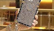 for iPhone 14 Pro Max 6.7" Case, BABEMALL Luxury Stylish Bling Glitter Design Crystal Strap Chain Heavy Duty Shockproof Hybrid Full Body Case with Holder (Gold)