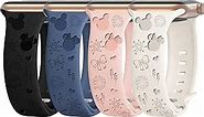 4 Pack Cartoon Engraved Bands Compatible with Apple Watch Band 40mm 41mm 38mm 42mm 44mm 45mm 49mm Women,Soft Silicone Cute Designer Strap for iWatch Bands Series SE 9 8 7 6 5 4 3 2 1 Ultra
