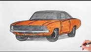 How to draw a DODGE CHARGER R/T 1970 / drawing 3d car / coloring dodge charger r t 440 1969