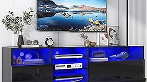 Vinctik 6&Fox High Glossy LED TV Stand for 65 inch TV,Modern White Entertainment Center/White TV Stand with Adjustable Storage Shelf,RGB LED 20 Color Lighting,Smart Modern TV Cabinet(63inch, Black)
