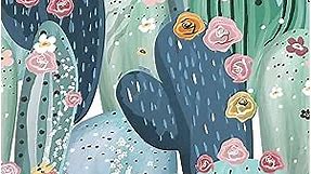 HAOKHOME 93201 Cute Peel and Stick Wallpaper Cactus, Succulents with Floral Blue/Green/Pink Removable Vinyl Self Adhesive Contactpaper 17.7in x 9.8ft