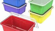 Storex Small Cubby Bins – Plastic Storage Containers for Classroom with Non-Snap Lid, 12.2 x 7.8 x 5.1 inches, Assorted Colors, 5-Pack (62406U05C)