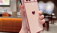 phylla Compatible with Google Pixel 8 Pro 6.7” 5g Phone Case Luxury Plating Cute Love Heart Side Small Pattern Case Full Camera Protection Soft Silicone Shockproof Bumper Cover (White)