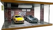 1/24 Scale Die-cast Car Garage Display Case with Clear Acrylic Cover and LED Lighting for 2 Parking Space (Route 66)