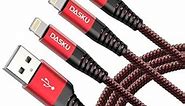 Dasku Lightning Cable 6FT 3Pack, iPhone Chargers Nylon Braided Long USB Charging Cord Compatible with iPhone 13/12/11/Pro Max/X/Xs/Xr /8 Plus/7 Plus/6S Plus /6 Plus /5 /iPad Mini/Air Red