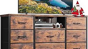 EnHomee Dresser TV Stand with Power Outlet Entertainment Center with 8 Fabric Deep Drawers Media Console Table for 55" TV Wide Storage Drawer Dresser for Bedroom, Living Room, Entryway, Rustic Brown