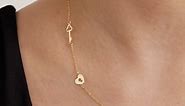 14k Real Gold Heart Lock and Key Necklace for Women