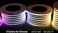 GZBtech Flexible LED Neon Rope Lights 100FT, AC 110-120V Waterproof Neon Strip Light, 120 LEDs/M Cuttable Connectable Neon Lighting for Indoor Outdoor Home Decor/Commercial Building Use-Warm White 30M