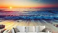 Custom Size Wall Murals,Seaside Beach Sunset Landscape，Removable Peel and Stick Self-Adhesive Wall Murals Large Photo Wallpaper