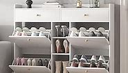 Shoe Cabinet for Entryway,Shoe Rack Storage Organizer with Drawers,Freestanding Modern Shoe Storage Cabinet,White