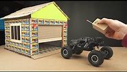 DIY toy garage with RC electric rolling Doors from Matches box and Cardboard