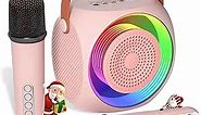 Karaoke Machine for Kids, Bluetooth Speaker with 2 Wireless Microphones and LED Lights, Birthday Gifts for Girls Ages 4, 5, 6, 7, 8, 9, 10, 12+(Pinkcolor)