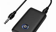 Aux Bluetooth Adapter for Car, 2-in-1 Bluetooth 5.0 Transmitter Receiver Portable Wireless Audio Receiver for Laptop Radio Headphones Speakers TV Stereo Black