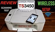 Canon Pixma TS3450 Setup, Wireless Setup, Install Setup Ink, Load Paper, Wireless Scanning & Review.
