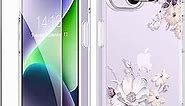 GVIEWIN for iPhone 14 Plus Case Floral, with Screen Protector + Camera Lens Protector, Soft Slim Clear Flower Shockproof Full Body Protective Women Phone Cover, 6.7 Inch (Aster/Purple)