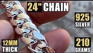Men's Real Solid 925 Sterling Silver Miami Cuban Link Chain Heavy 24" Inch x 12 mm Thick Necklace