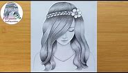 A girl with beautiful hair Pencil Sketch drawing / How to draw a girl