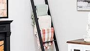 Blanket Ladder for Living Room and Bedroom, 6-Tier Wall Leaning Laminate Snag Free Construction (Black) Rustic Decorative Farmhouse Blanket Storage, Quilt Rack, Ladder Shelf, Easy Assembly