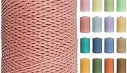 Colored Macrame Cord 1mm Cotton Rope 656 Feet 3 Strand Twisted Macrame Rope Colorful Cotton Cord for Crafts Jewelry Making Home Decoration Gift Wrapping (Macrame Cord 1mm 656 feet, Flesh Pink)