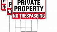T&R No Trespassing Sign Private Property Sign with H Stake for Outside,3 Pack,12"x8" .040 Rust Free Heavy Aluminum, Waterproof,Includes Matching Screws & Wrench, Easy to Mount