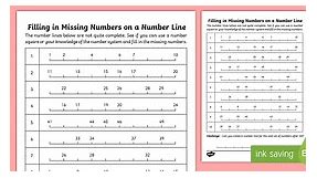 Filling In Missing Numbers on a Number Line to 50 Worksheet