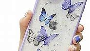 Shinymore iPhone XR Butterfly Case, Cute Pretty Butterfly Glitter Shockproof Soft Silicone Clear Girls Women Cover Case for iPhone XR-Purple