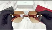 Cartier Brown Wood Rimless Sunglasses - Iconic C Décor - Model CT0041RS (001)