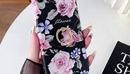 Qokey Compatible with iPhone 11 Case,Floral Case Cute Clear for Men Women Girls with 360 Degree Rotating Ring Kickstand Soft TPU Shockproof Cover Designed for iPhone 11 6.1 Inch Black Rose Flower