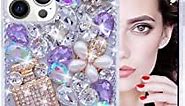 Losin Compatible with iPhone 14 Pro Max Bling Case for Women Girls Cute Luxury 3D Glitter Diamond Crystal Rhinestone Sparkle Shiny Gemstone Perfume Bottle and Flower Cover Soft TPU Bumper, Purple