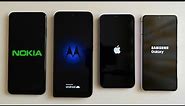 Nokia G21 vs Motorola Defy vs iPhone 12 vs Samsung S21 Bootanimation