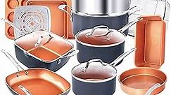 Gotham Steel 20 Pc Pots and Pans Set, Bakeware Set, Ceramic Cookware Set for Kitchen, Long Lasting Non Stick Pots and Pans Set with Lids Dishwasher / Oven Safe, Non Toxic-Copper