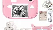 Kids Camera Instant Print Photo Cameras with 12 Rolls Refill Print Paper(Pink 32GB)