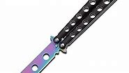 Master BladesUSA - Butterfly Training Knife - Rainbow Stainless Steel Unsharpened Blade, Black Aluminum Handle, Safely Learn to Use and Train w/a Butterfly Knife- YC-306RB - Self Defense, Training